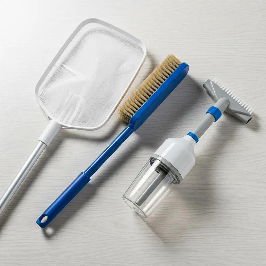 Spa cleaning kit: brush, skimmer net, and vacuum