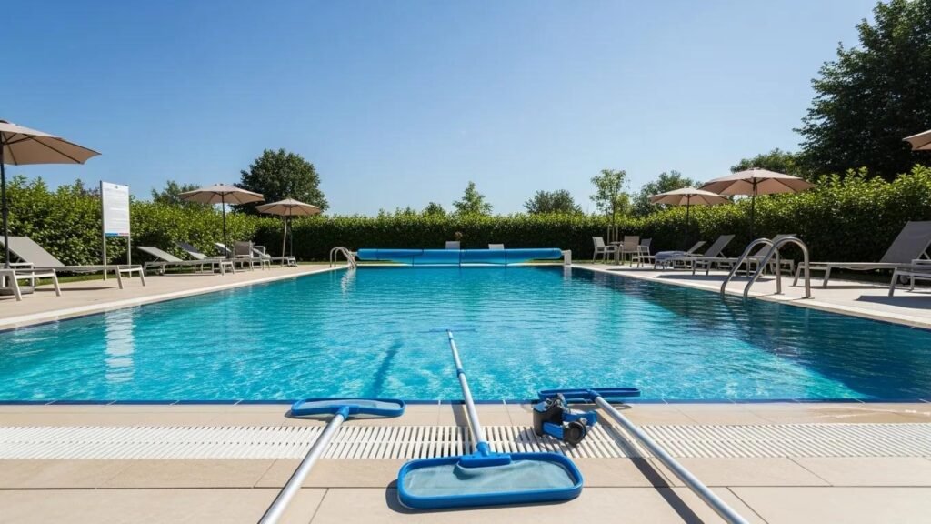 Well-maintained pool area showcasing effective maintenance practices to prevent emergencies